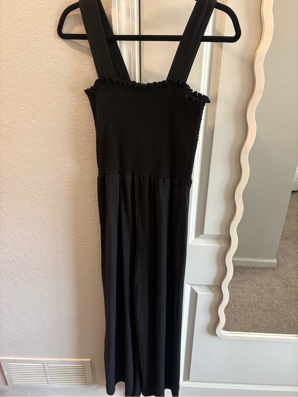 Black Smocked Bodice Maxi Romper